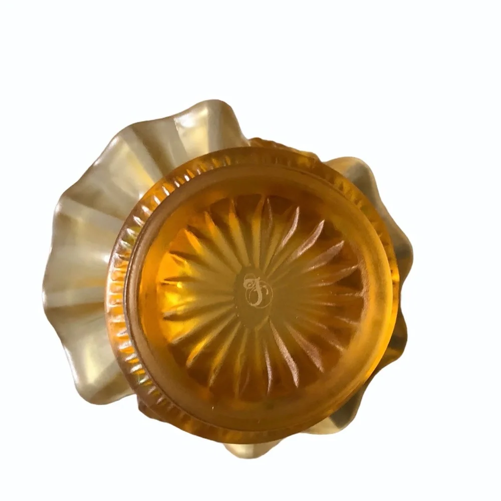 FENTON AMBER GLASS CHRISTMAS BOWS & HOLLY MINI BASKET 2